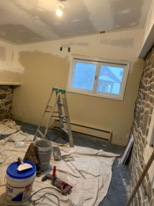 The bedroom ceiling used to a be a drop ceiling, but they took it down to help open the room more and it makes such a big difference!