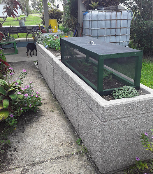 Andy's homemade screen cover to keep the bugs and birds away.