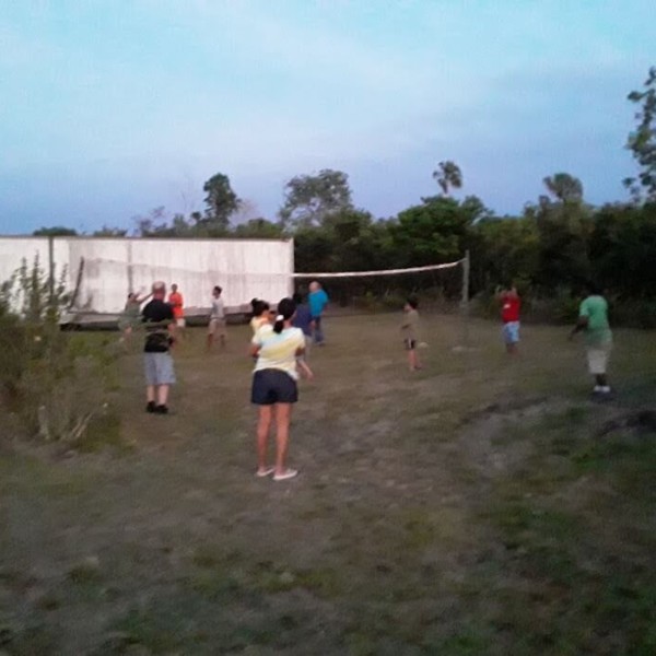 Playing volleyball with the neighbors