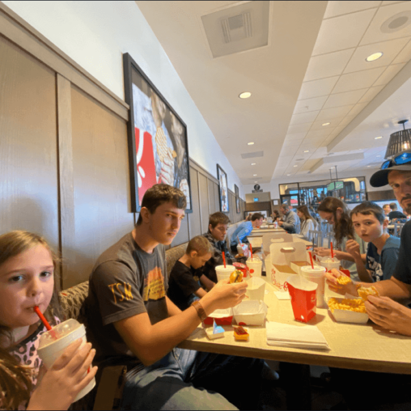 Eating at one of our favorite restaurants: Chick-fil-A!