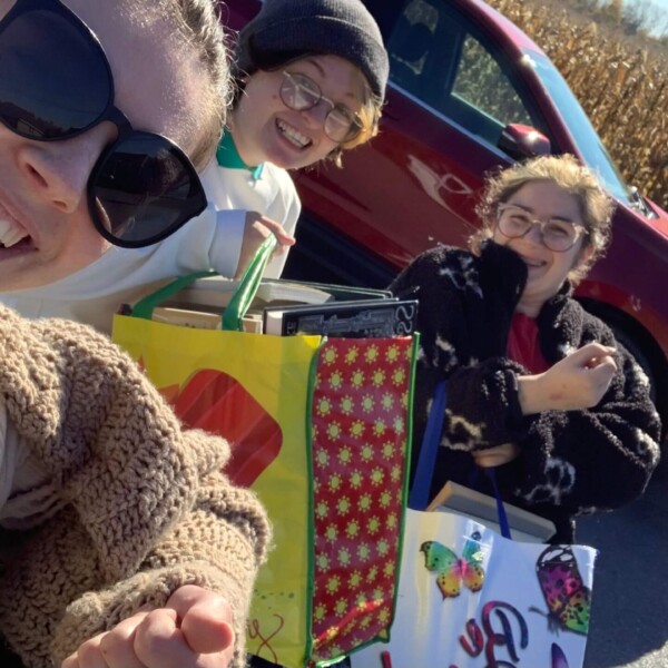 I took Grace & Emi to a book sale at the Schuylkill Valley Library. We made out like bandits! It was $5 to fill a bag and our bags were FILLED.